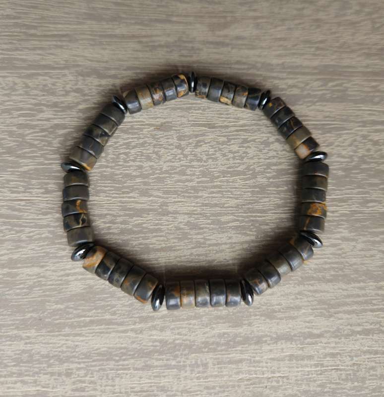 Coffee Jasper Stone & Hematite Bracelet - 3-4mm bead size