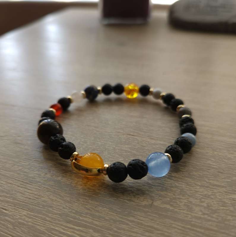 Solar System Bracelet - Planets & Moon - 6-10mm size Made with Mixed Gemstones and Lava Rock Beads