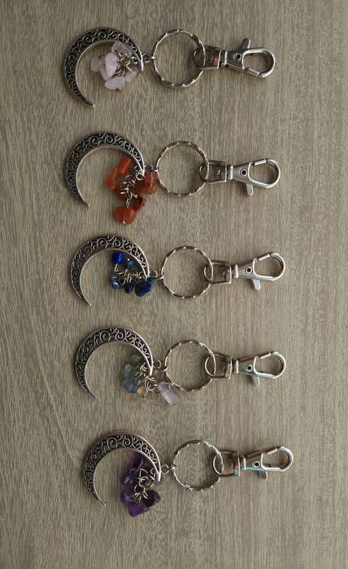 Gemstone Keyring with Moon Pendant - 10cm Length 5 colours available