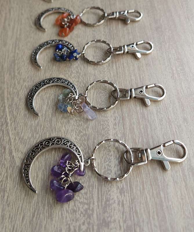 Gemstone Keyring with Moon Pendant - 10cm Length 5 colours available