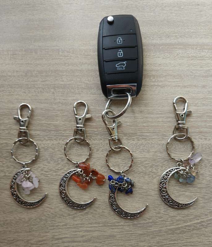 Gemstone Keyring with Moon Pendant - 10cm Length 5 colours available