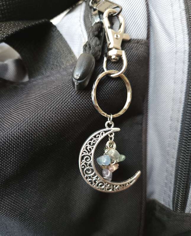 Gemstone Keyring with Moon Pendant - 10cm Length 5 colours available