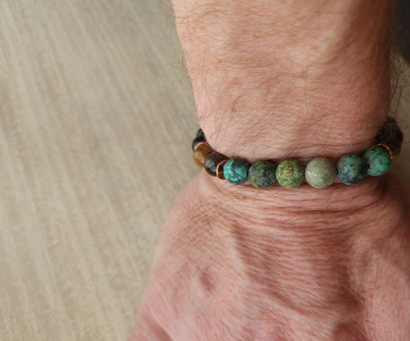 Natural African Turquoise with Matt Black beads & Bronze spacers - 8mm