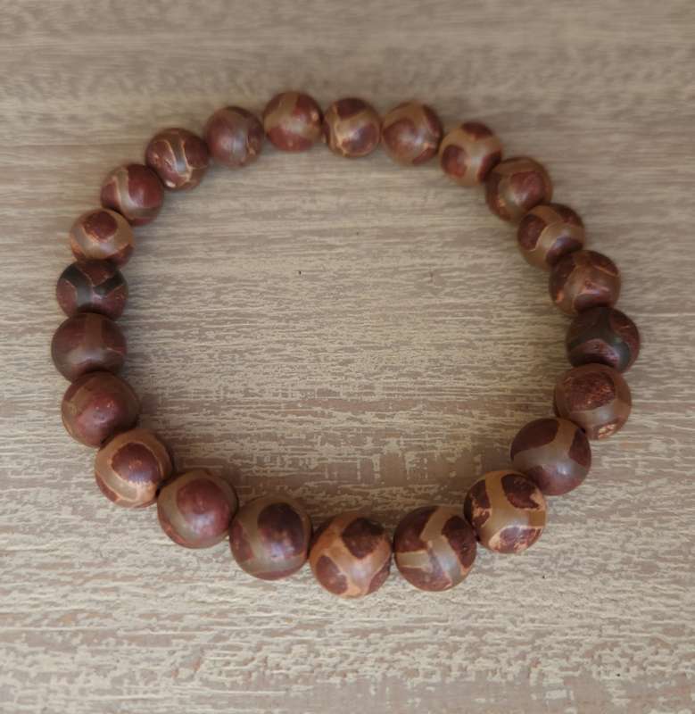 Tibetan DZI Agate Rust Turtle Back Bracelet - 8mm