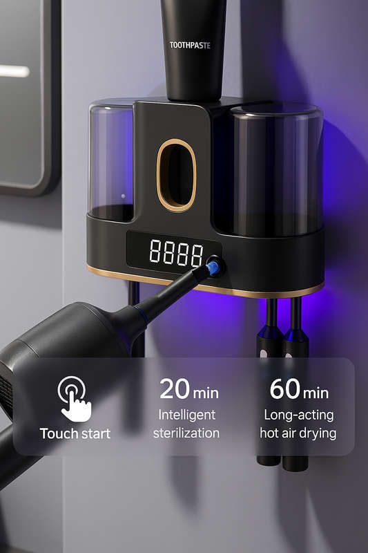 UV-LED Toothbrush Sterilizer & Hot-Air Dryer (Twin Rinse Cups)