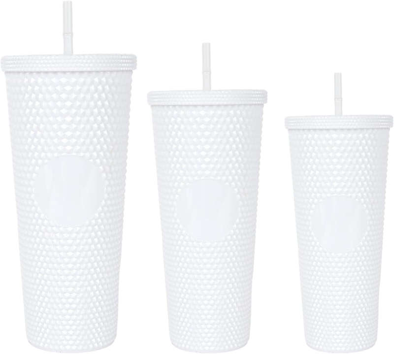 3-Piece Plastic Tumbler Set with Straws - WHITE