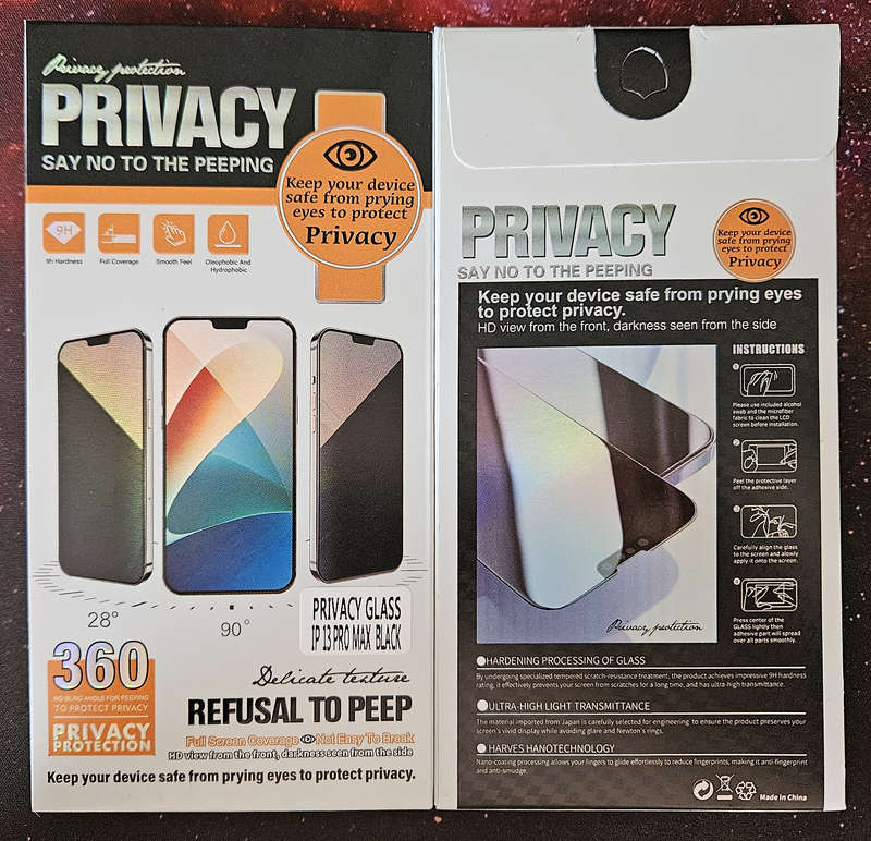 9H Privacy Glass Screen Protector (Pack of one) for iPhone 13 Pro Max