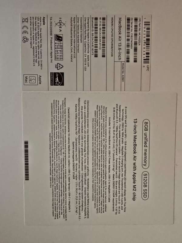 Apple MacBook Air 13, M2: 8Gb Unified Memory, 512Gb SSD Storage