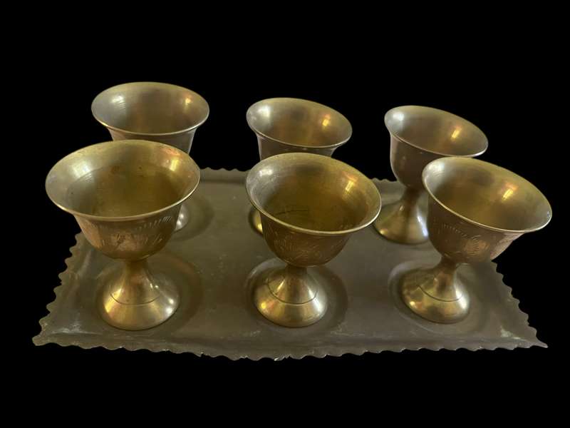 Goblets/egg cups  tray brass