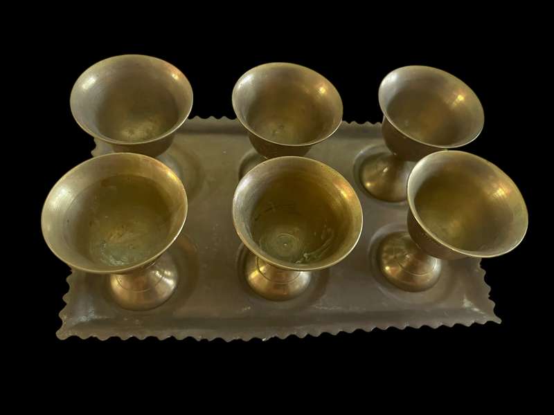 Goblets/egg cups  tray brass