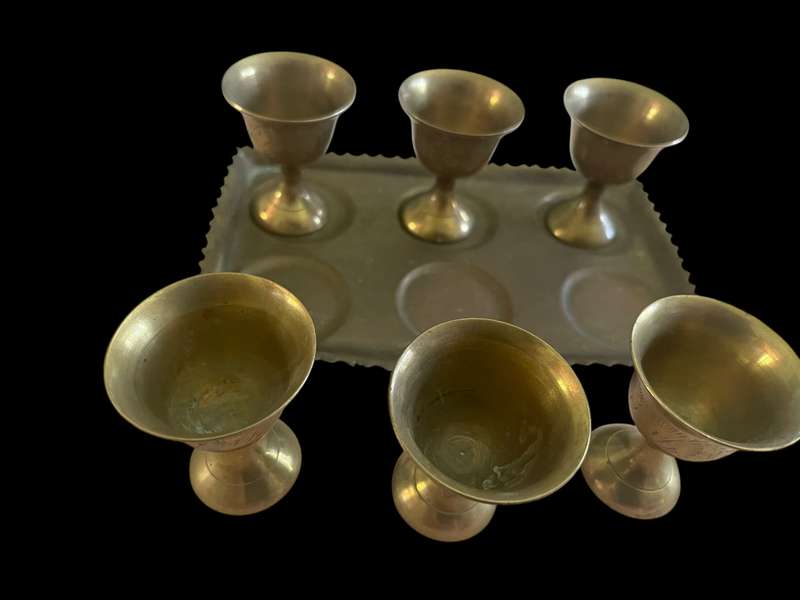 Goblets/egg cups  tray brass