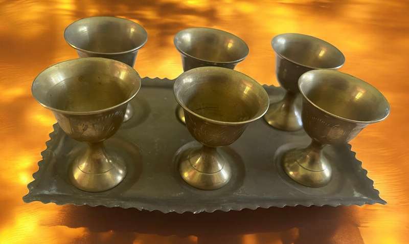Goblets/egg cups  tray brass