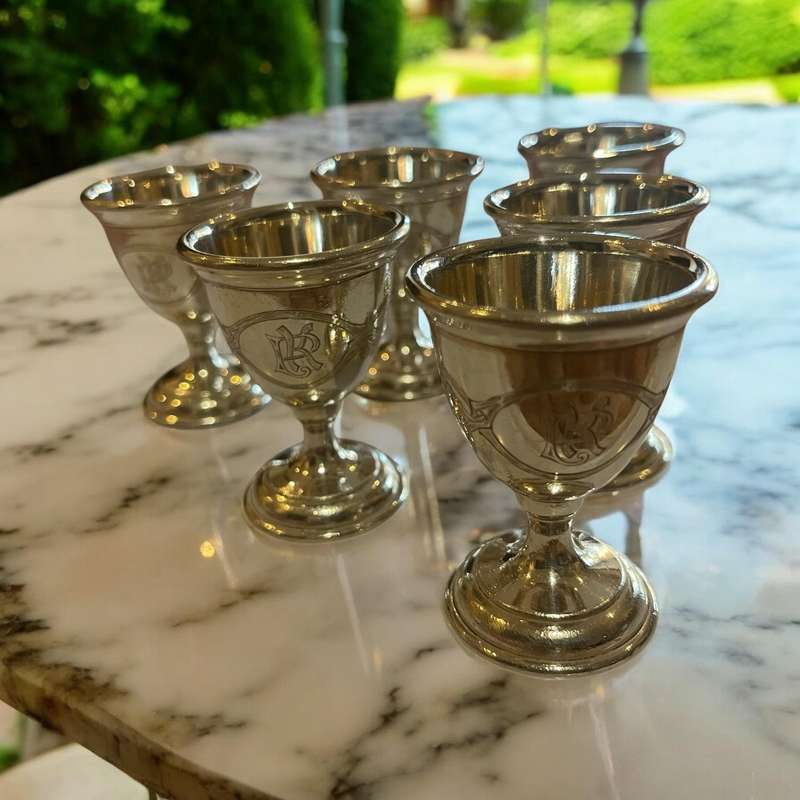 Egg cups silver plated x6