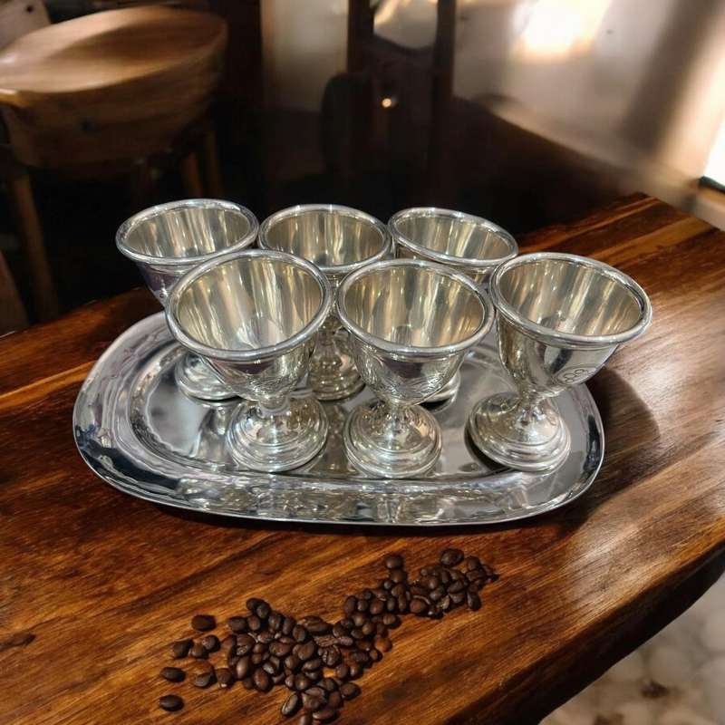 Egg cups tray silver plated x6