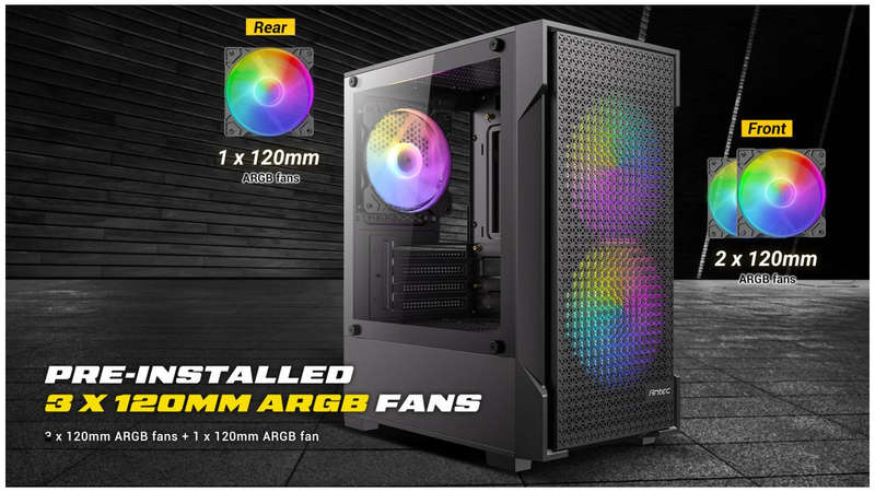 ARGB Gaming Case / mATX & ITX / Mini Tower / Antec VX100M (Includes Fans)