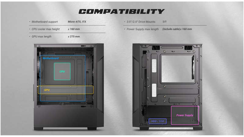 ARGB Gaming Case / mATX & ITX / Mini Tower / Antec VX100M (Includes Fans)