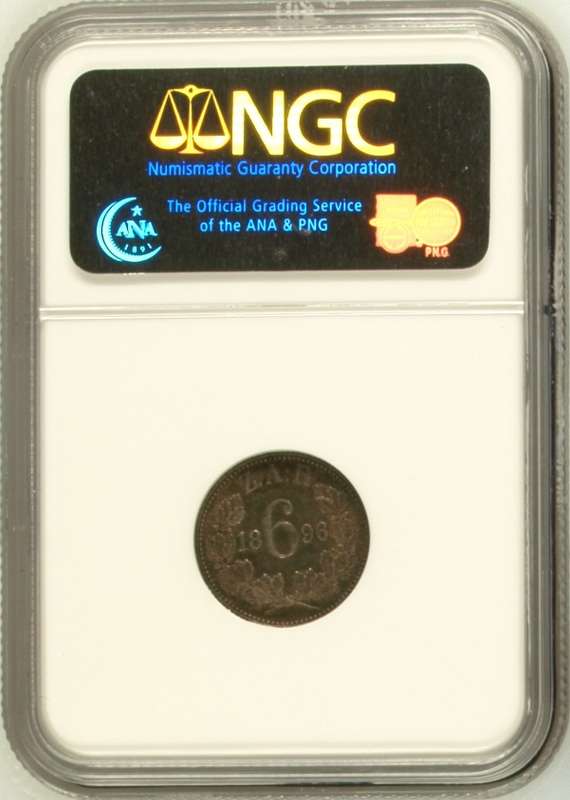 1896 ZAR sixpence, NGC AU50
