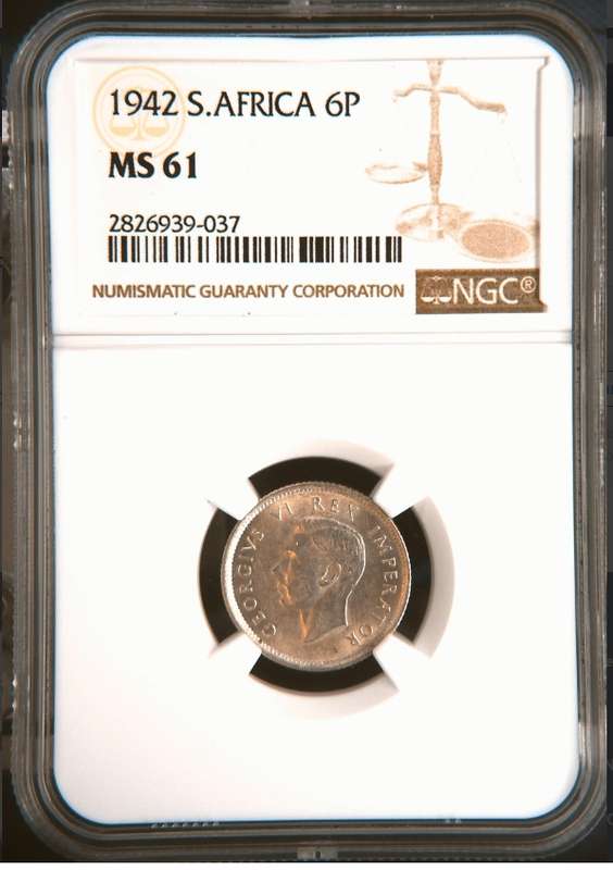1942 SAU sixpence (6P) NGC MS61