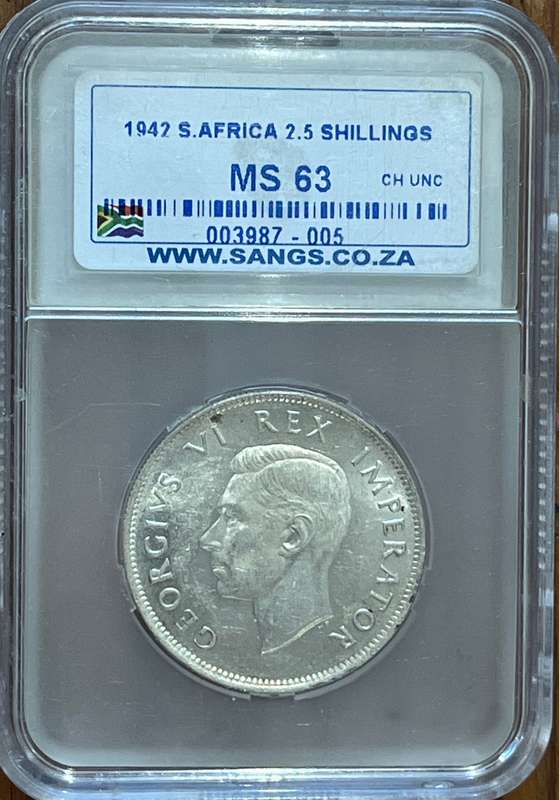 1942 South Africa Union 2 ½ shillings (half crown) SANGS MS63
