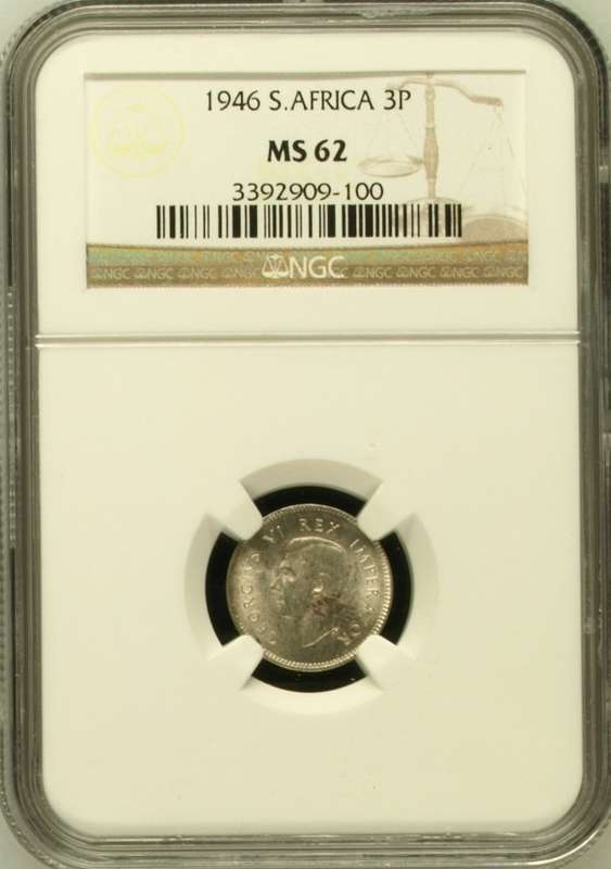 1946 SAU threepence (tickey) NGC MS62
