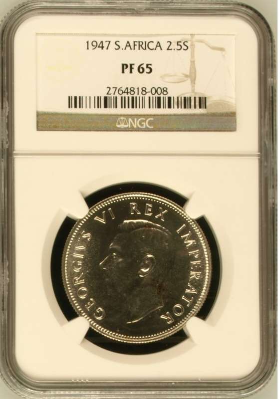 1947 SAU proof 2.5 shillings (half crown), NGC PF65