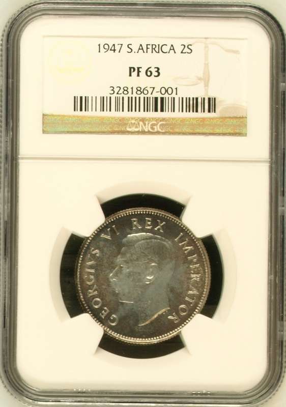 1947 SAU proof 2 shillings, NGC PF63