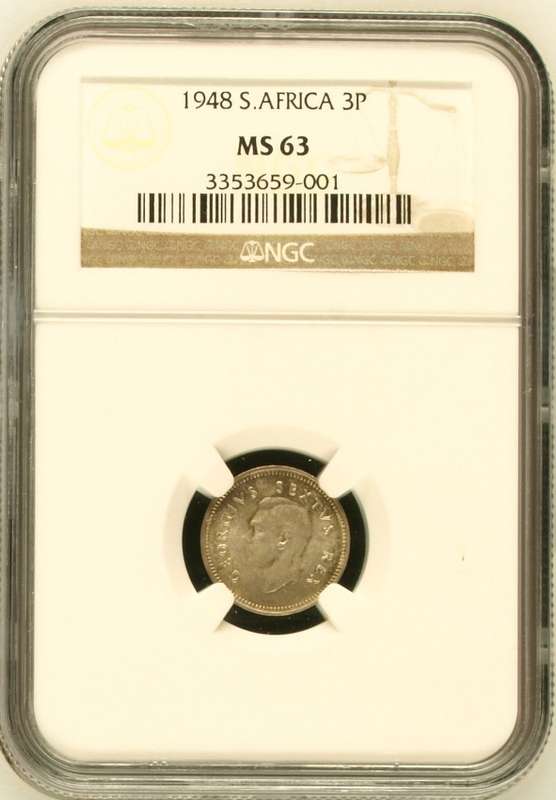 1948 SAU threepence (tickey) NGC MS63
