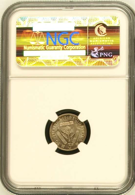 1948 SAU threepence (tickey) NGC MS63