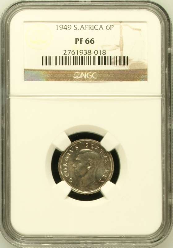 1949 SAU proof sixpence, NGC PF66, only 800 minted