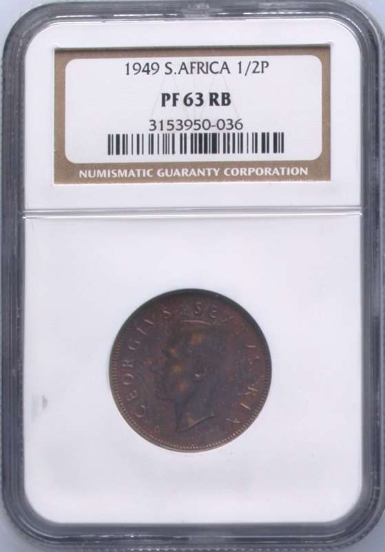 1949 SA Union half penny NGC PF63 RB - only 800 proof coins minted