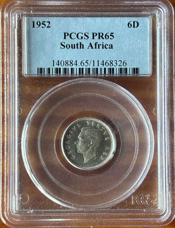 1952 SAU sixpence, PCGS PR65