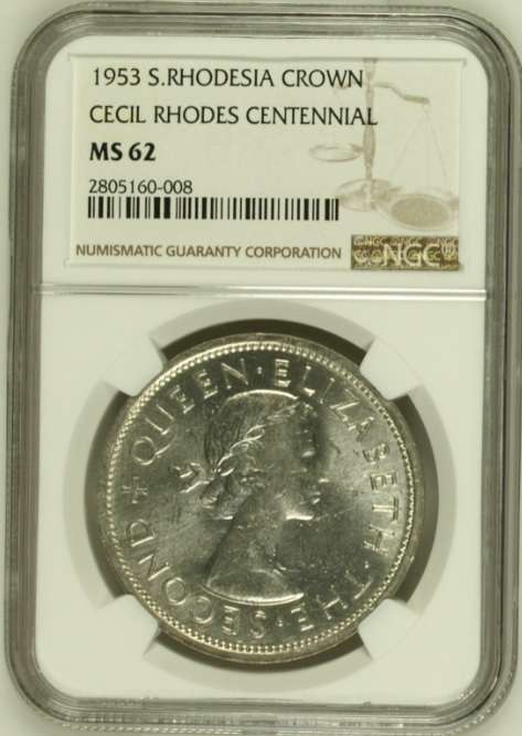 1953 Rhodesia 5 shillings (Crown), NGC MS62