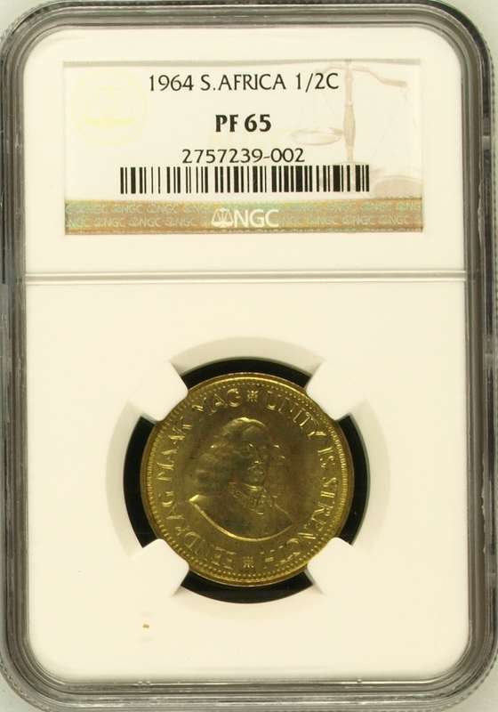 1964 RSA proof 1/2 (half) cent, NGC PF65