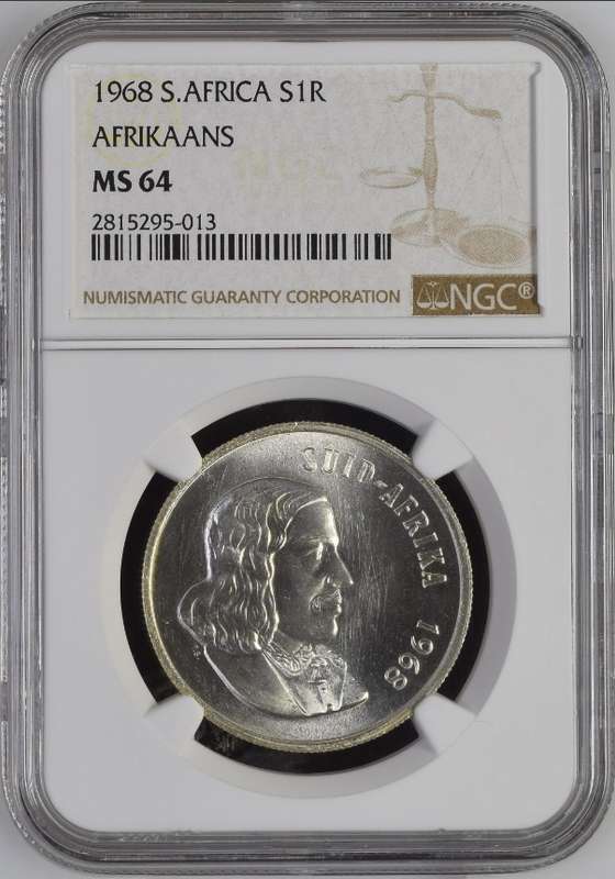 1968 RSA silver Afrikaans R1 NGC MS64 - only 18 graded better @ NGC