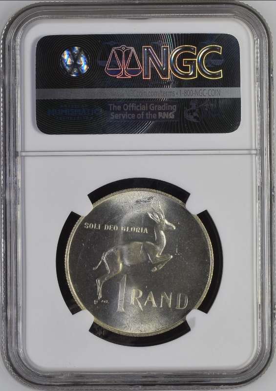 1968 RSA silver Afrikaans R1 NGC MS64 - only 18 graded better @ NGC