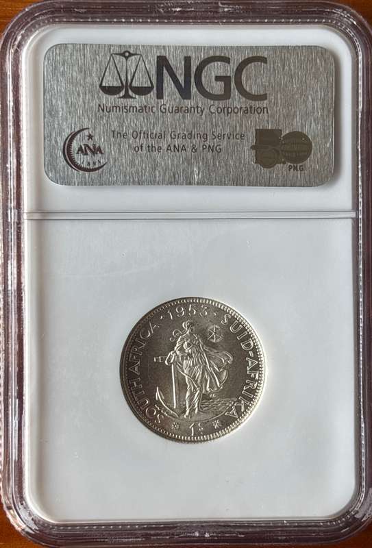1953 SAU shilling, NGC MS63