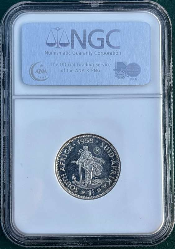 1959 SAU silver shilling, NGC PF65