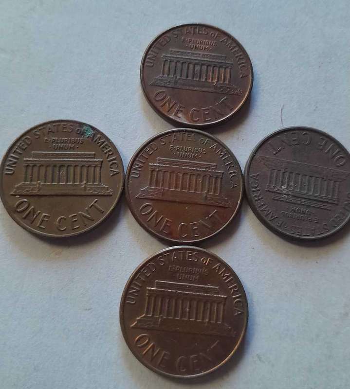 5 x USA 1 Cent Coins