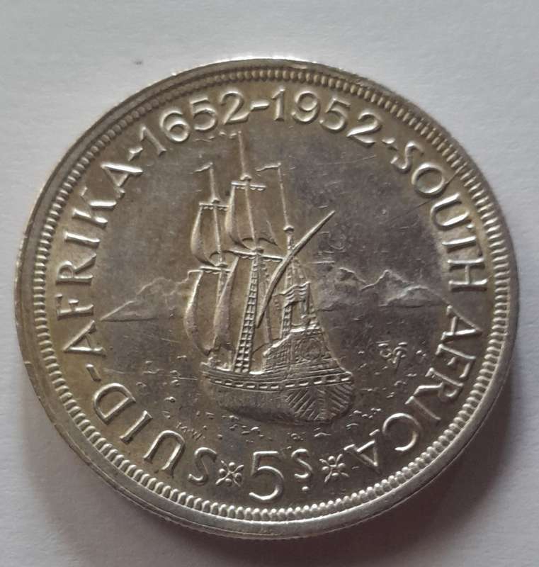 South Africa Silver 5 Shillings 300th Anniversary 1952