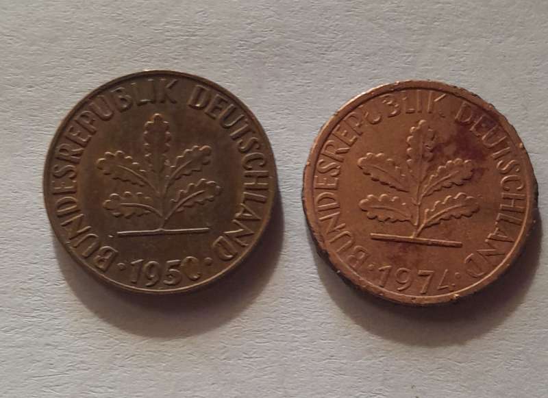 German 1 Pfennig Coins - 1950 & 1974
