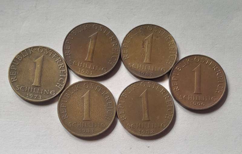 6 x  Osterreich 1 Shilling Coins