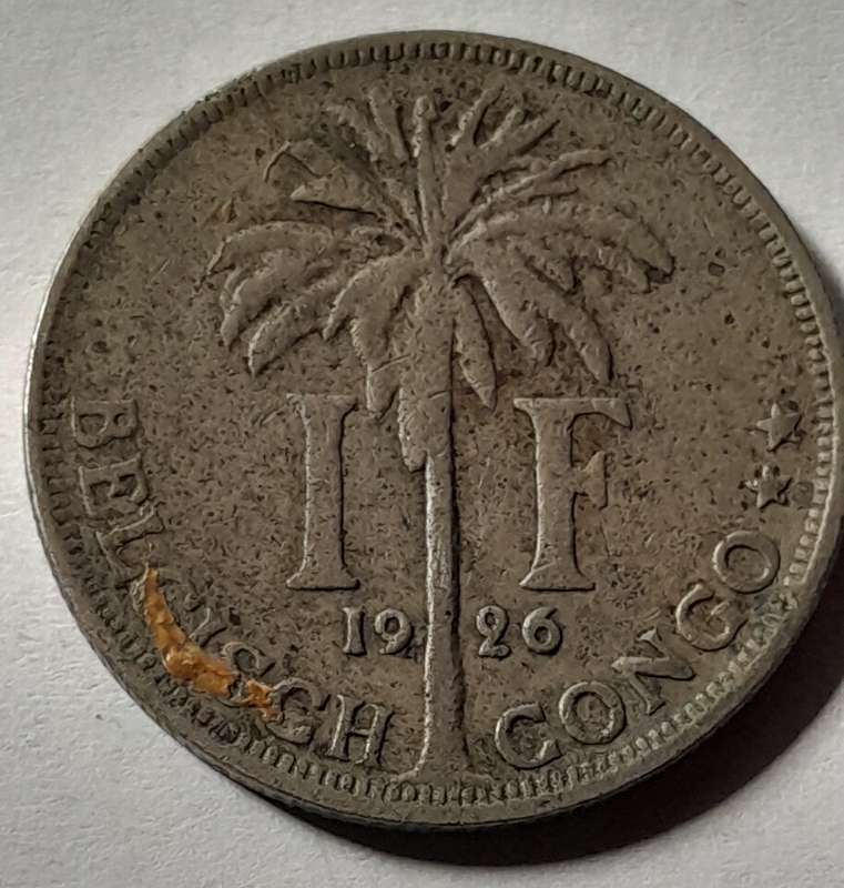 1926 Belgium Congo 1 Franc Coin