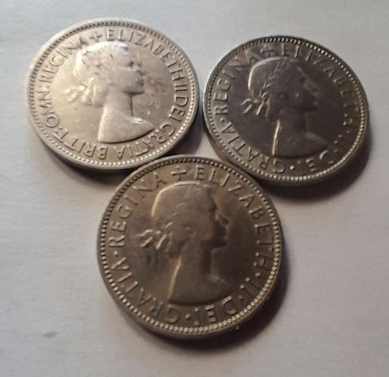 3 x British 2 Shilling Coins - 1953 1959 & 1963