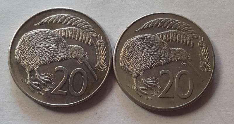 2 x New Zealand 20 Cent Coins - 1986 & 1987