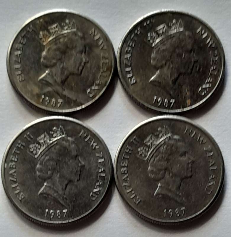 4 x New Zealand 5 Cent Coins - 1987