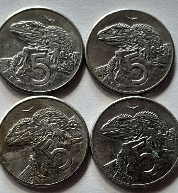 4 x New Zealand 5 Cent Coins - 1987