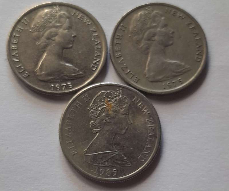 3 x New Zealand 5 Cent Coins - 1975 & 1985