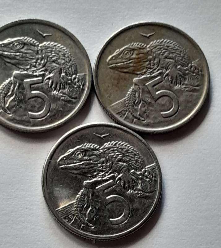 3 x New Zealand 5 Cent Coins - 1975 & 1985