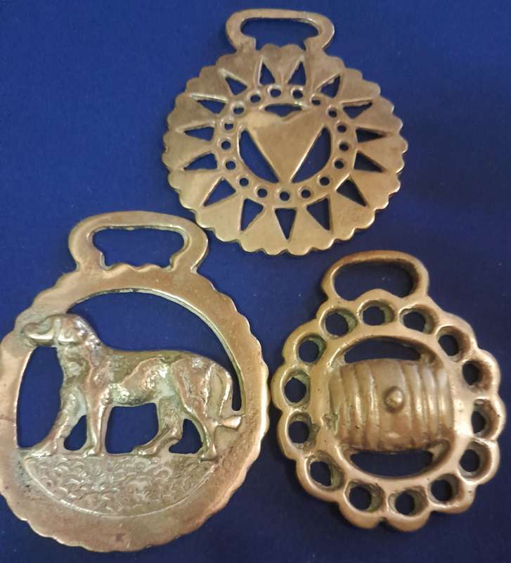 Vintage Single Horse Brasses - Set of three (I Love Dogs and Beer)