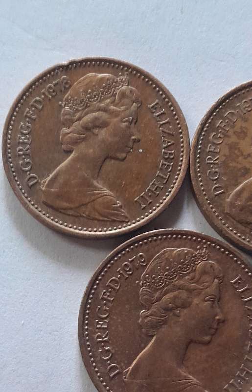 UK (British) 1 Penny Coins - 1977, 1978 and 1979